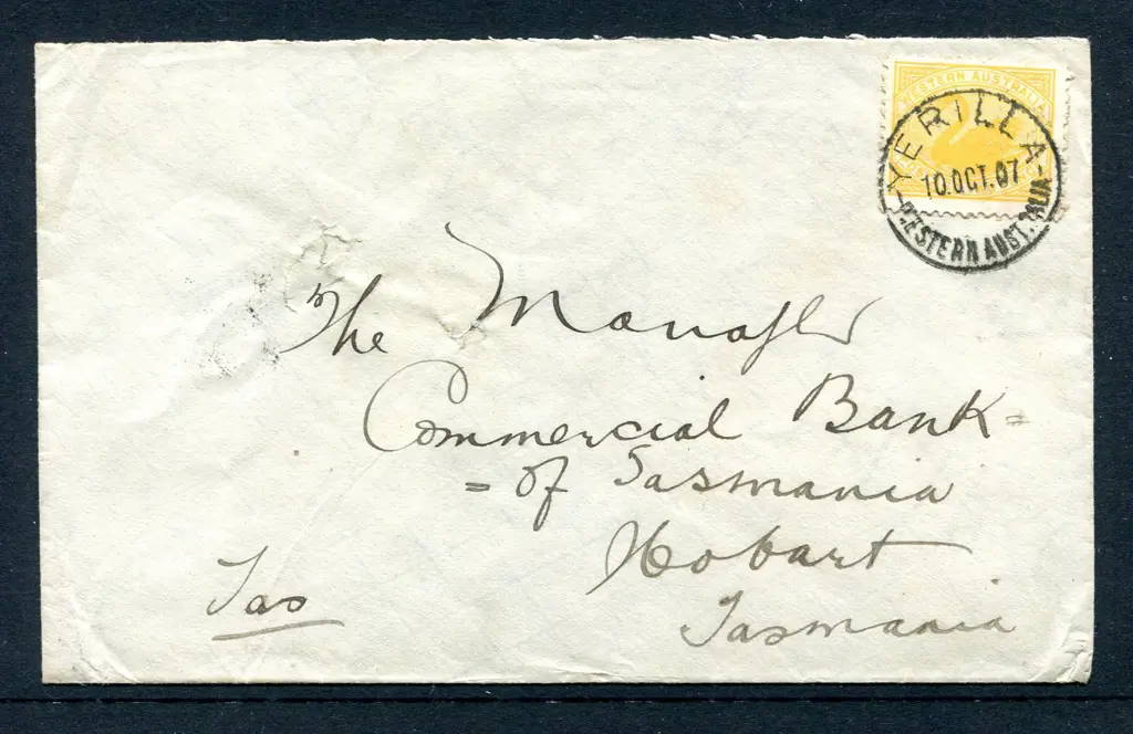 1907 (10th Oct) Yerilla to Hobart Tatteralls cover ... Image 1++