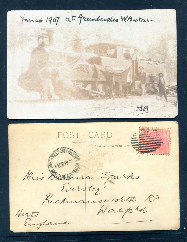 1908 (1st Feb) Steam train sepia photo Post Card ... Image 1++