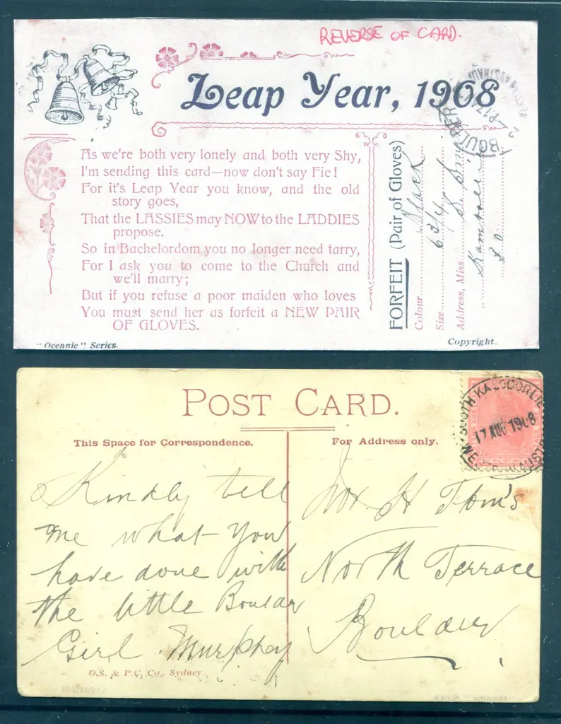 1908 (17th Aug) South Kalgoorlie A27 tying 1d swan ... Image 1++