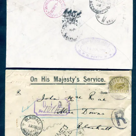 1908 (12th Oct) OHMS env Registered from Perth ...