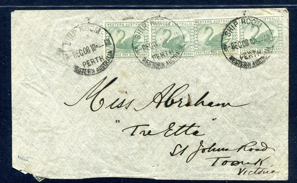 1910 (8th Dec) Cover with 2 x ½d swans pairs tied ... Image 1++