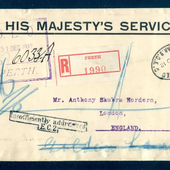 1912 (1st Oct) OHMS Registered cover with 2d ...