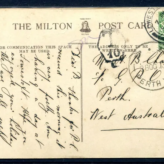 1913 (28th Oct) English holiday postcard addressed ...