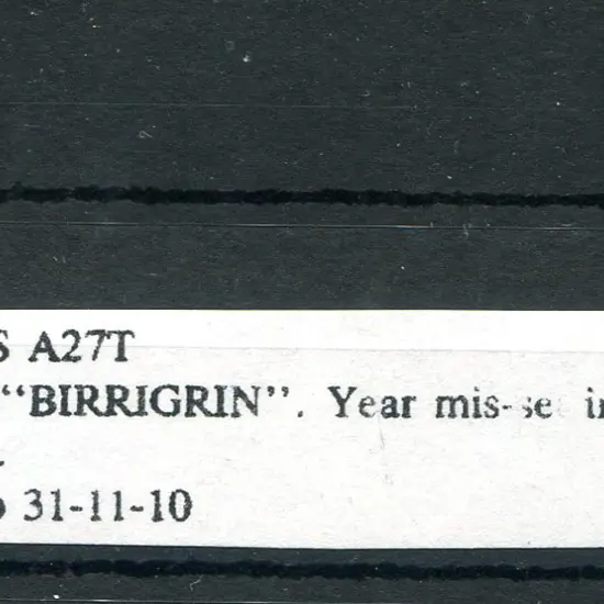 Berrigrin A27t Mis-spelt with "BIRIGRIN" known ...