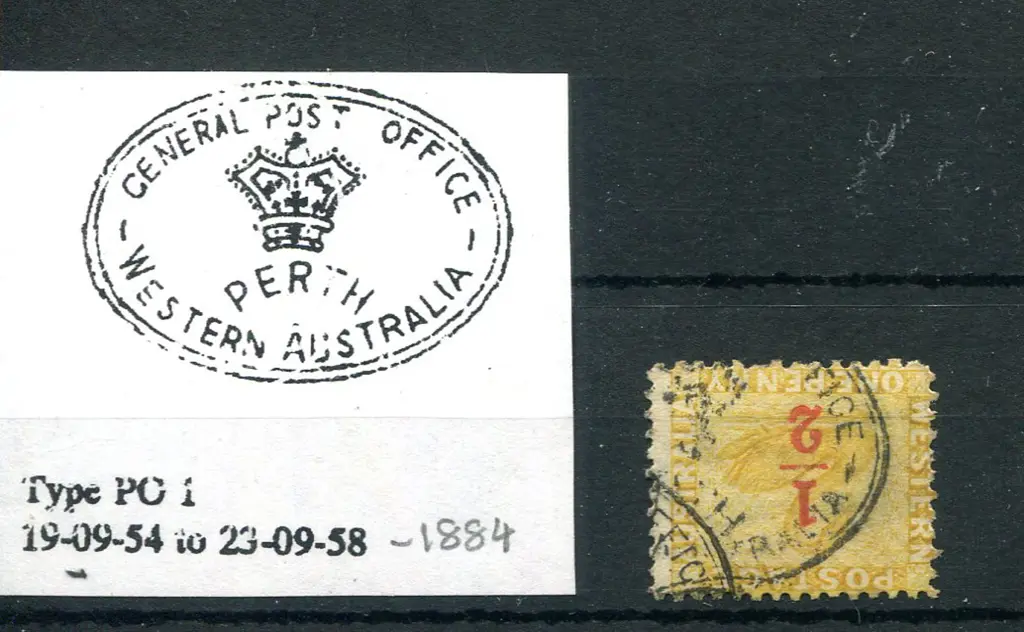 Perth 1854 GPO PO1 40% partial strike on 1884 ½d ... Image 1++