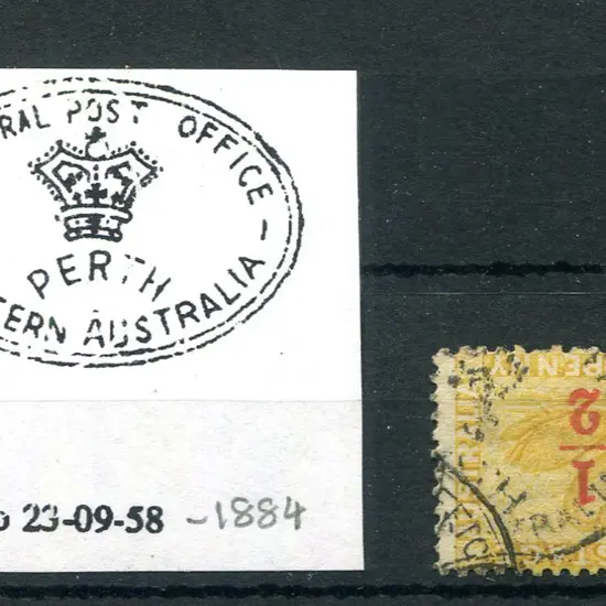 Perth 1854 GPO PO1 40% partial strike on 1884 ½d ...