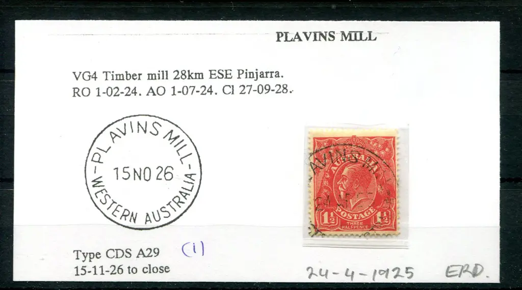Plavins Mill A29 65% strike on 1½d red KGV for 24 ... Image 1++