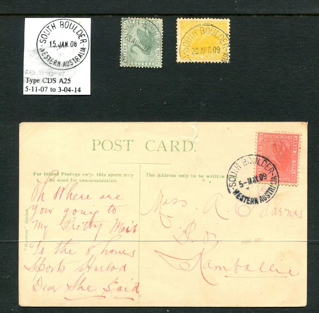 South Boulder A25 strike on postcard addressed to ... Image 1++