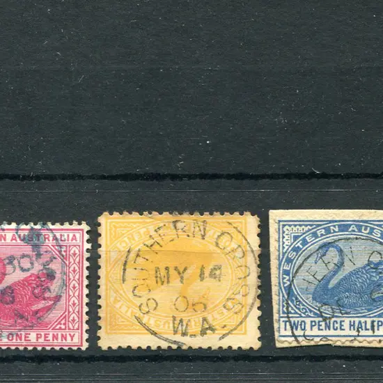 Southern Cross 3b cancels x 5 on ½d green, 1d ...