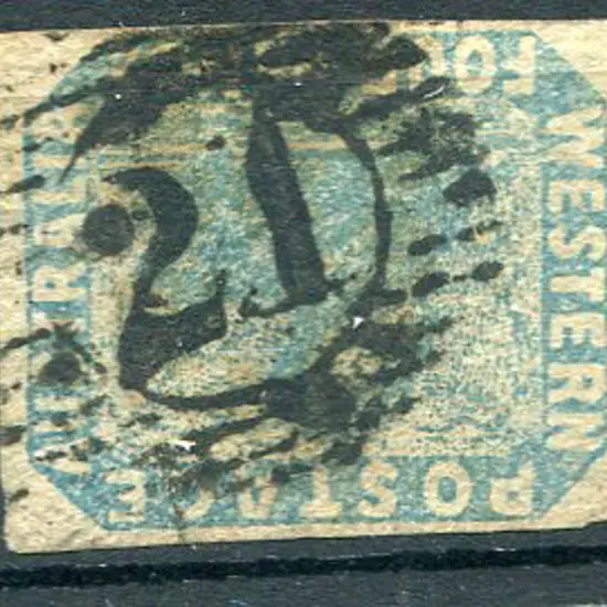 Vasse 15 bar "21" in black ink on 1854 4d pale ...