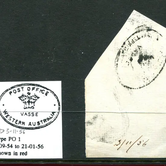 Vasse PO 1 dated "3/11/56" in m/s alongside strike ...