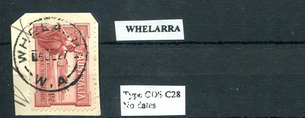 Whelarra C28 Full strike on 1927 1½d Canberra on ... Image 1++