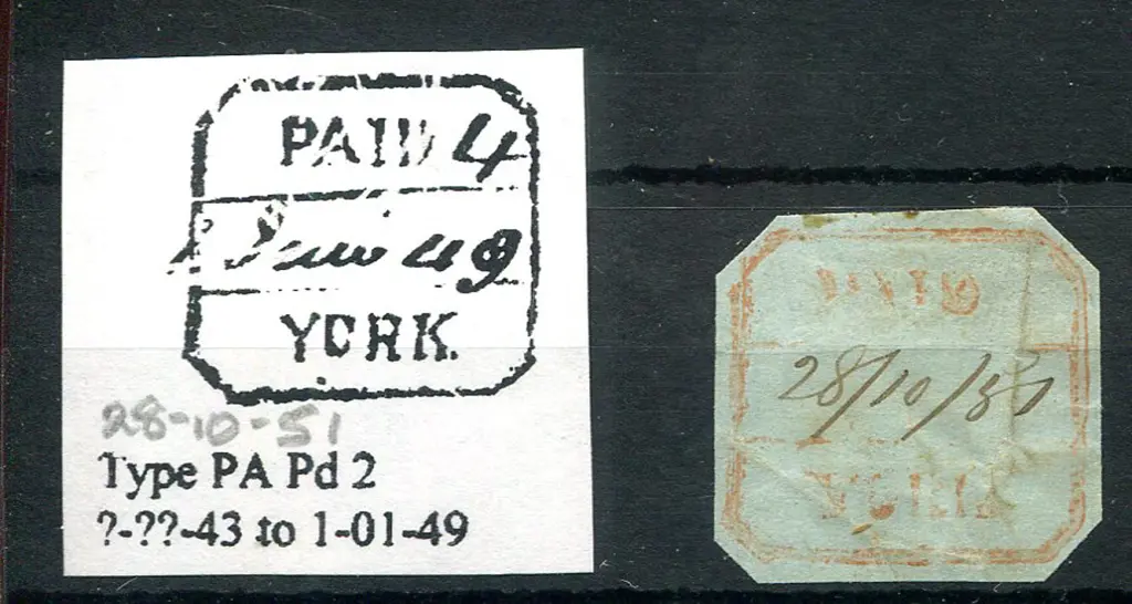York PA Pd2 Clear strike in red with 28/10/51 date ... Image 1++