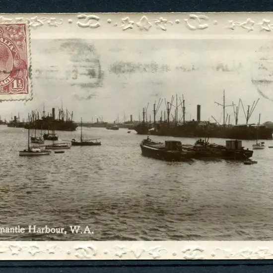 "Fremantle Harbour, W.A." photographic card with ...