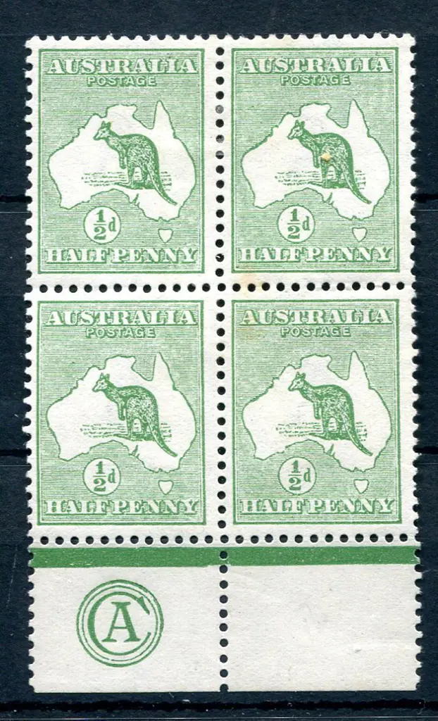 ½d green CA monogram block of 4. MLH, centred ... Image 1++