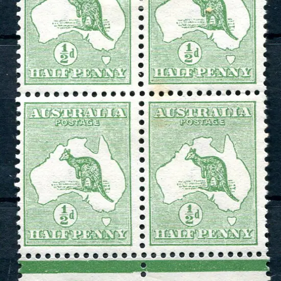 ½d green CA monogram block of 4. MLH, centred ...