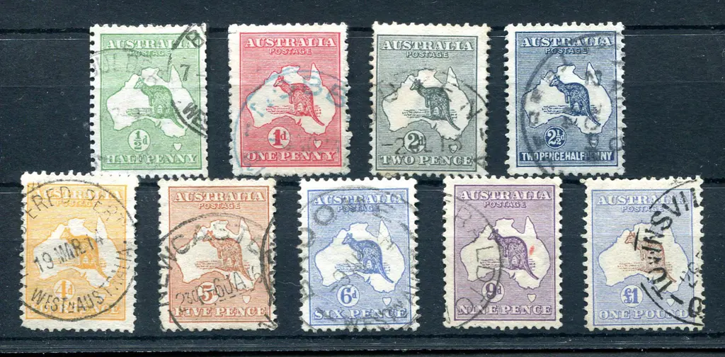 ½d to 9d (excl 3d) plus £1 brown & blue. Minor ... Image 1++