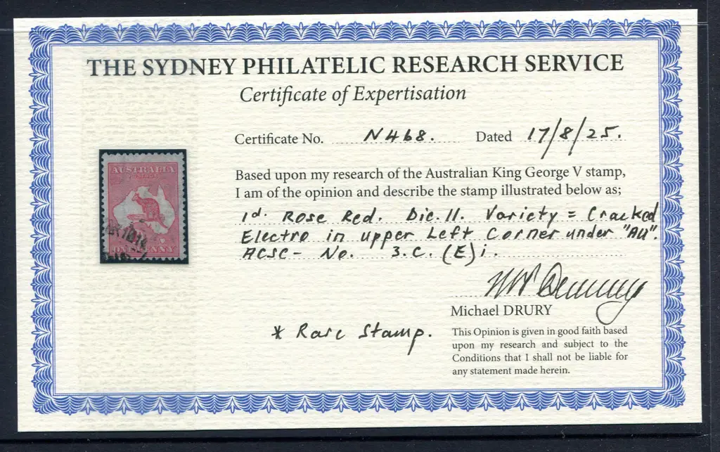 1d rose-red, Die II with "cracked electro in upper ... Image 1++