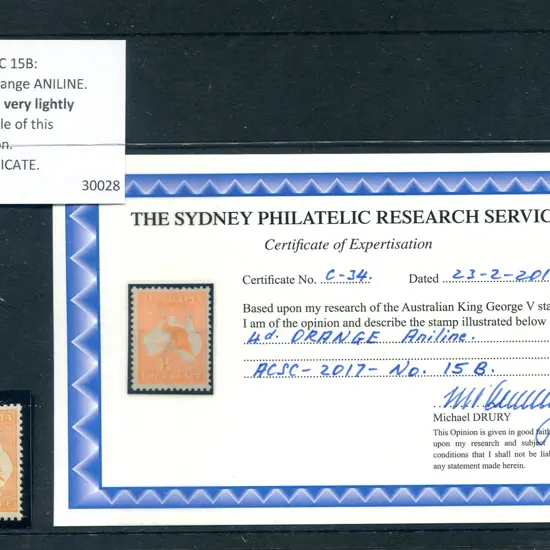 4d orange aniline with Drury Cert. (2019) Superb ...