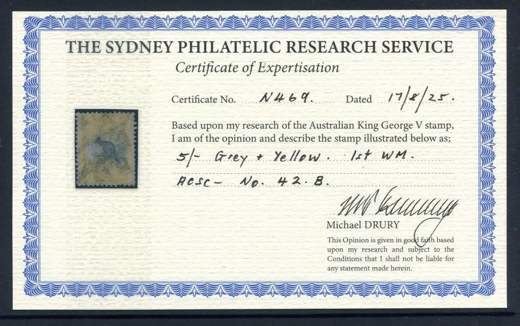5/- grey & yellow with "Short Spencer's Gulf" ... Image 1++