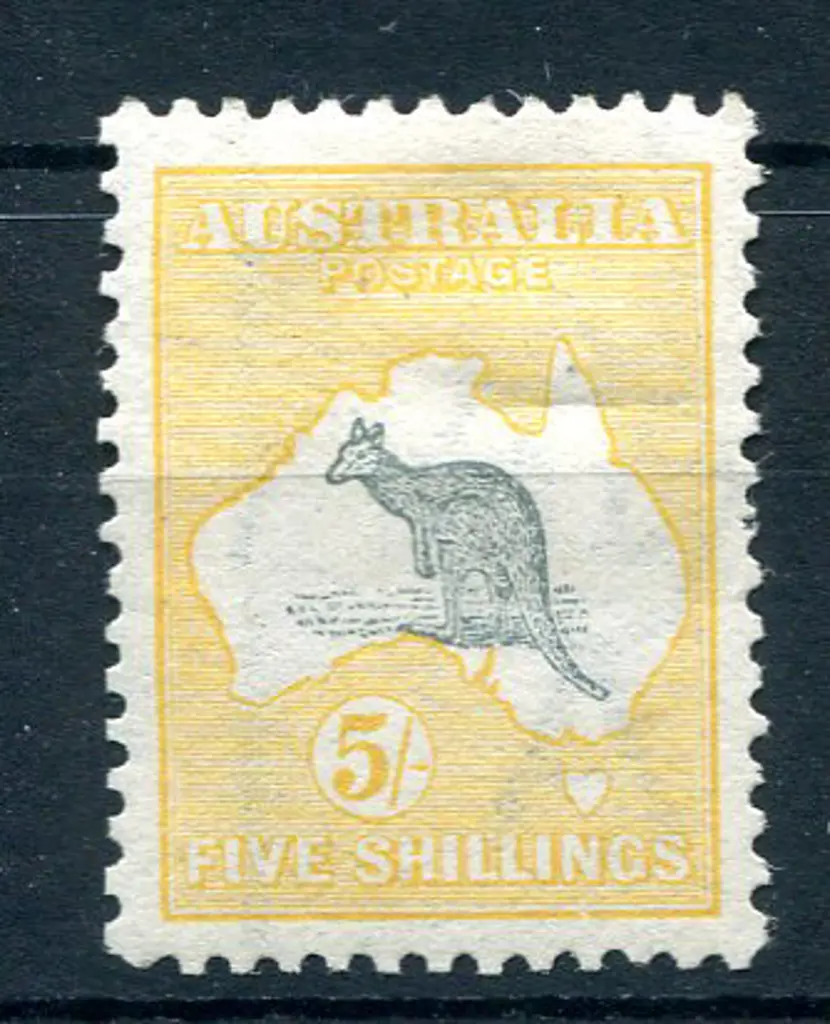 5/- grey & yellow. Light gum bends with short perf ... Image 1++