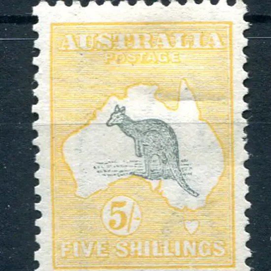 5/- grey & yellow. Light gum bends with short perf ...