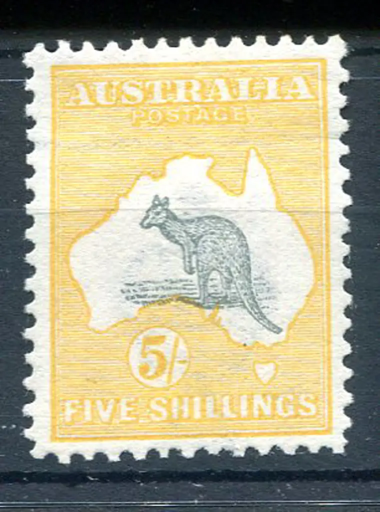 5/- grey & yellow with kangaroo centred down ... Image 1++