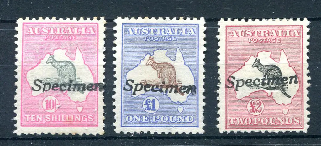 10/- grey & pink (ACSC 47Ax), £1 (51x) & £2 (55x) ... Image 1++