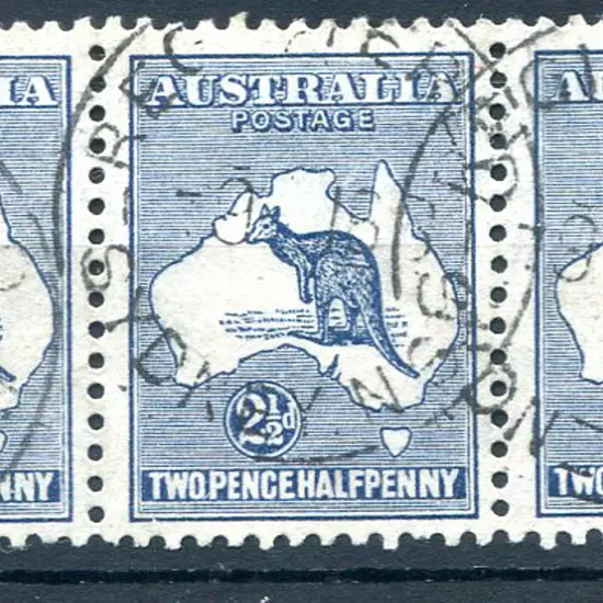 2½d indigo horiz strip of 3 with "dot before "2" ...