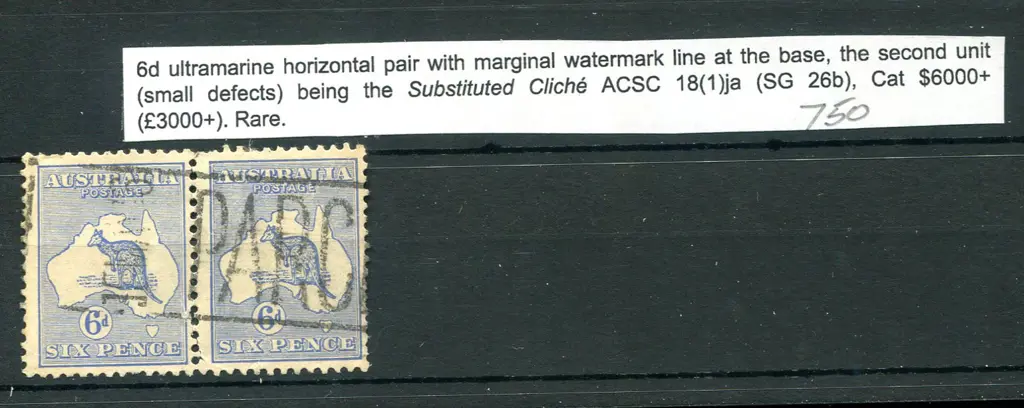 6d ultramarine horiz pair noting marginal wmk line ... Image 1++
