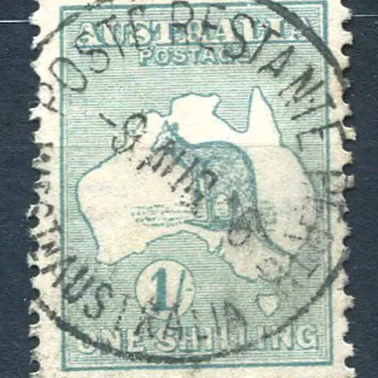 1/- green, Die II with "break in top frame over ...