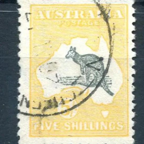 1915 5/- deep grey & yellow. Good to fine used ...