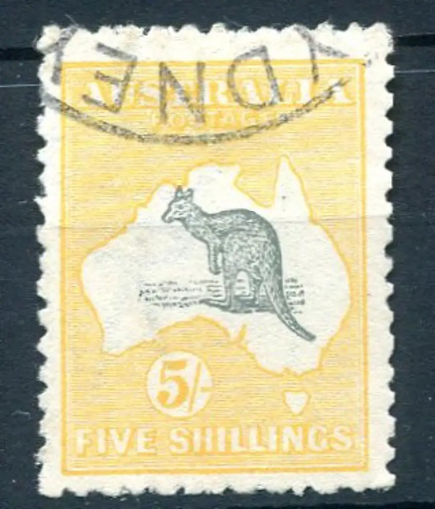 5/- deep grey & yellow. F/U by part Sydney cds at ... Image 1++
