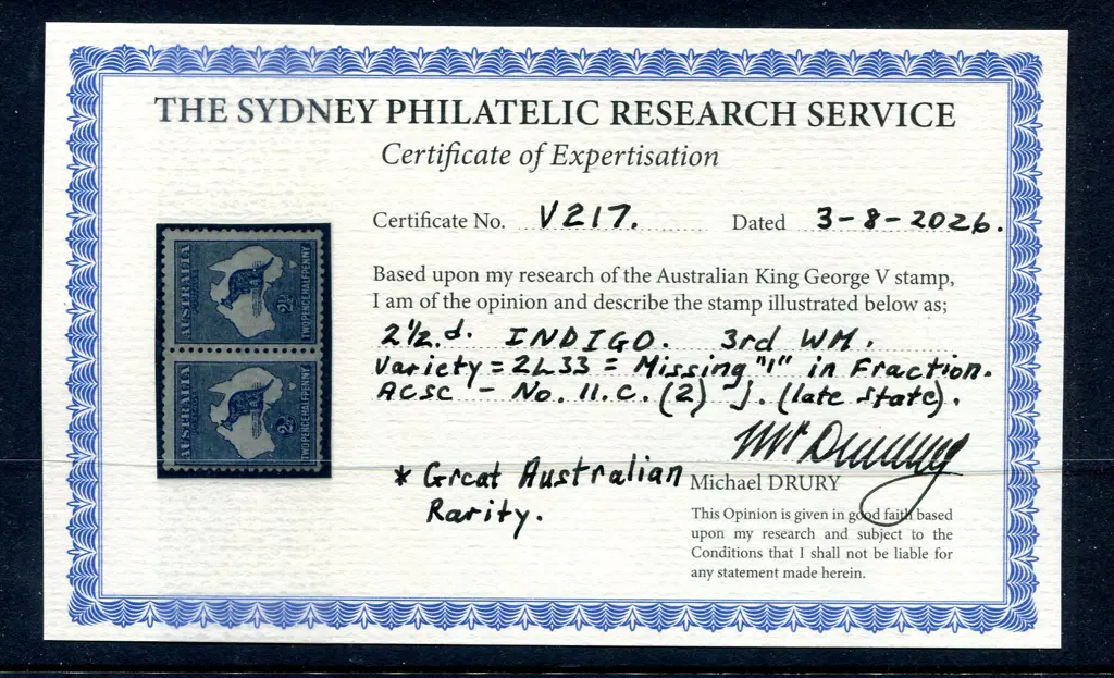 2½d indigo, Die II in horiz pair with "missing "1" ... Image 1++