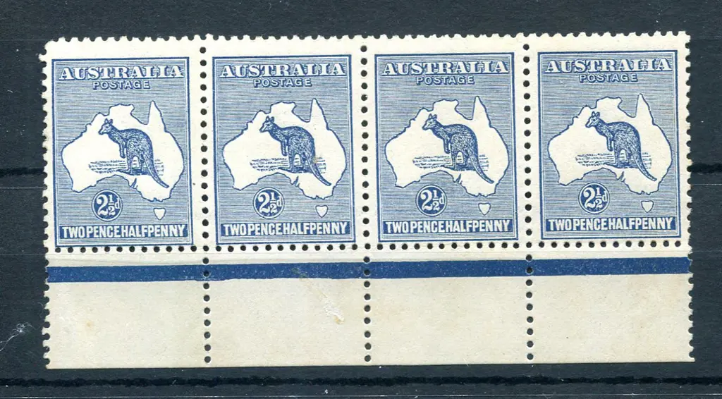 2½d blue bottom marginal strip of 4 with "white ... Image 1++