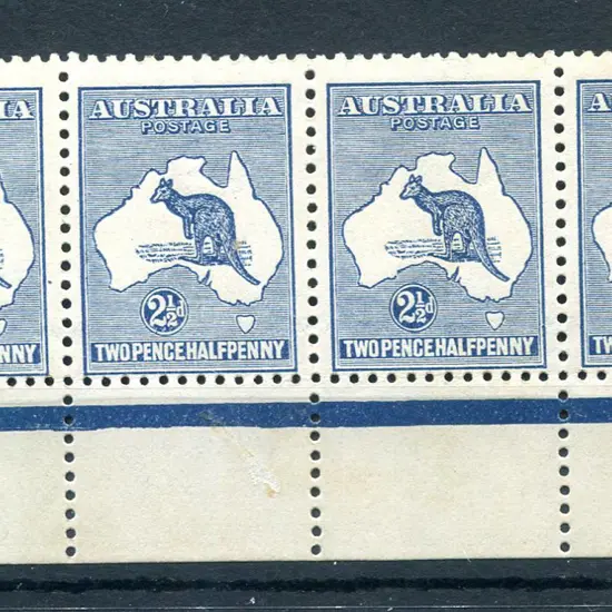 2½d blue bottom marginal strip of 4 with "white ...