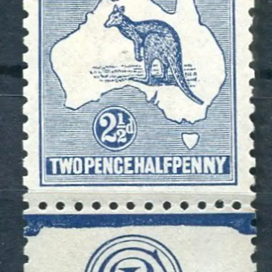 2½d blue JBC monogram single. Pulled perf at top ...