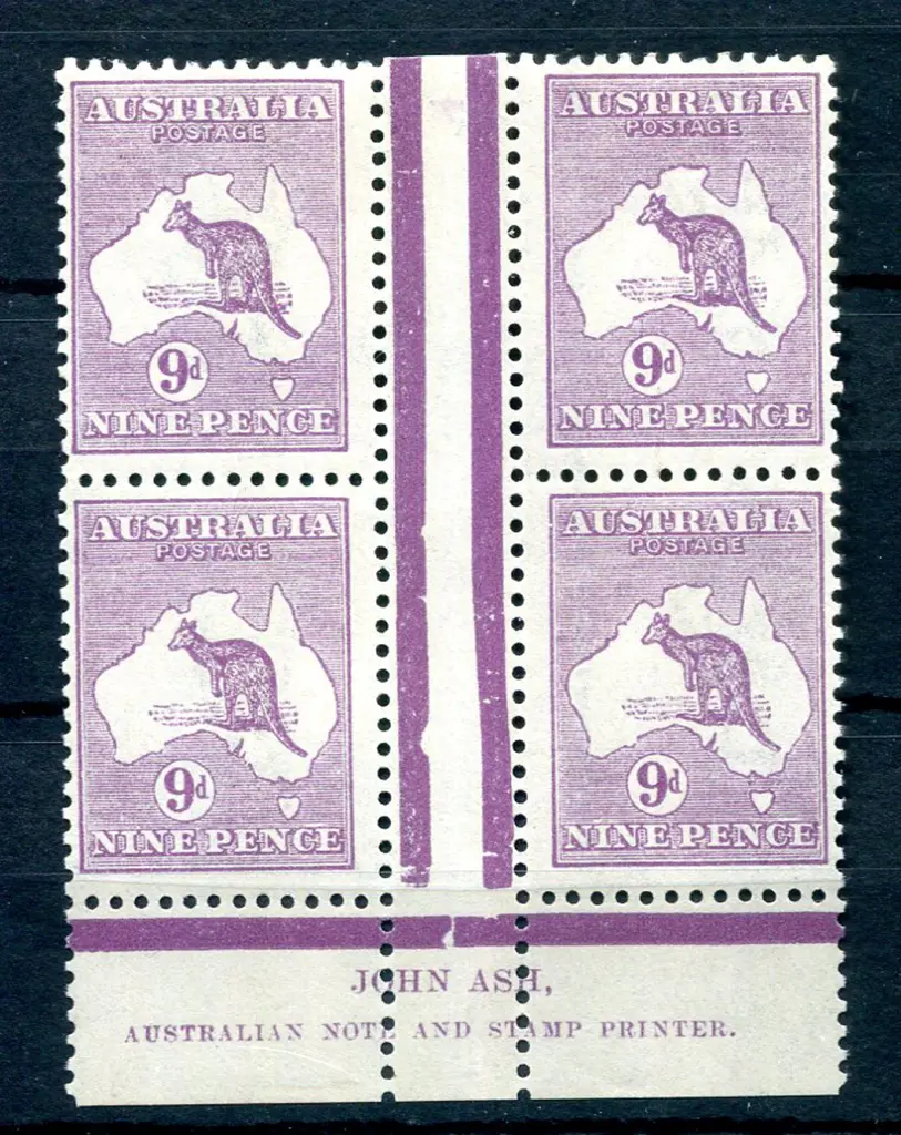 9d violet Die IIB, plate 4 John Ash imprint block ... Image 1++
