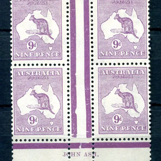 9d violet Die IIB, plate 4 John Ash imprint block ...