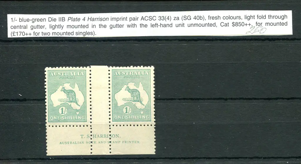 1/- blue-green, Die IIB plate 4 Harrison imprint ... Image 1++