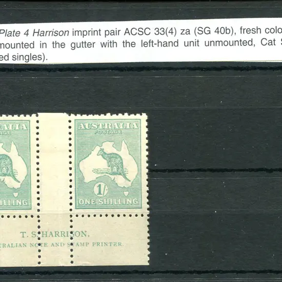 1/- blue-green, Die IIB plate 4 Harrison imprint ...