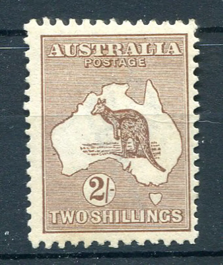 2/- brown with "colour spot off WA coast" variety. ... Image 1++