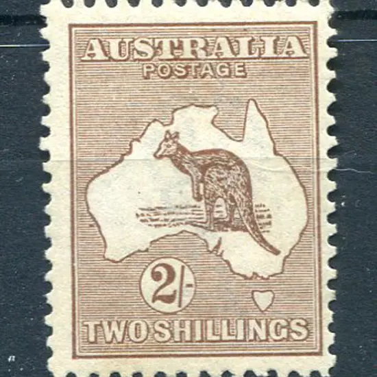 2/- brown with "colour spot off WA coast" variety. ...