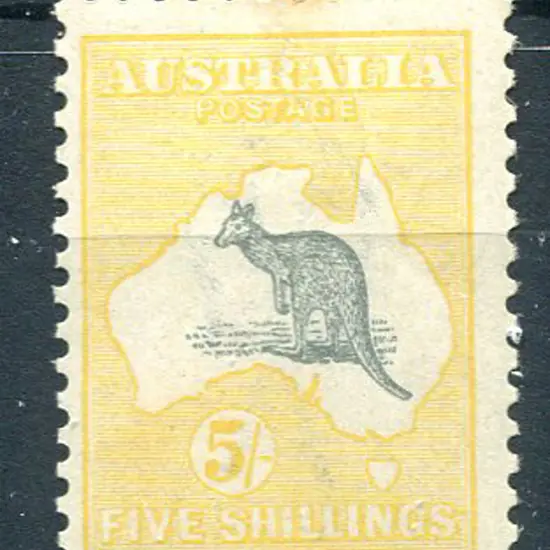 5/- grey & pale yellow. MLH with 2 stained perfs ...