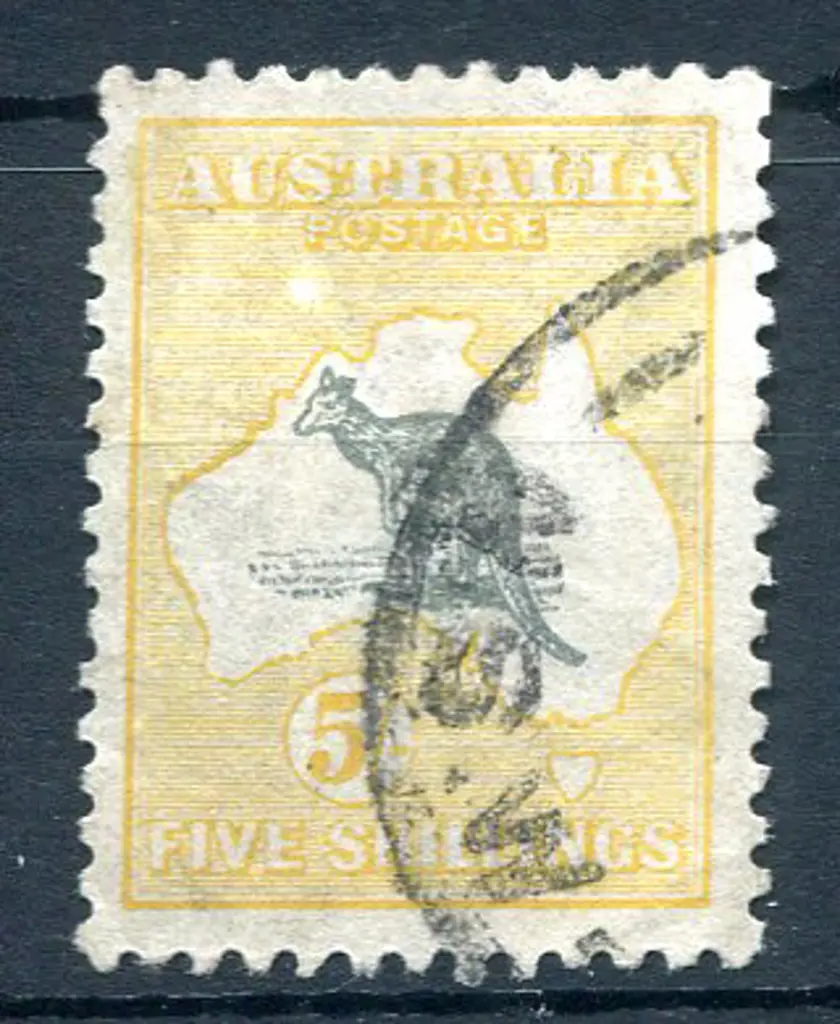 5/- grey & pale yellow with "kangaroo's ear at ... Image 1++