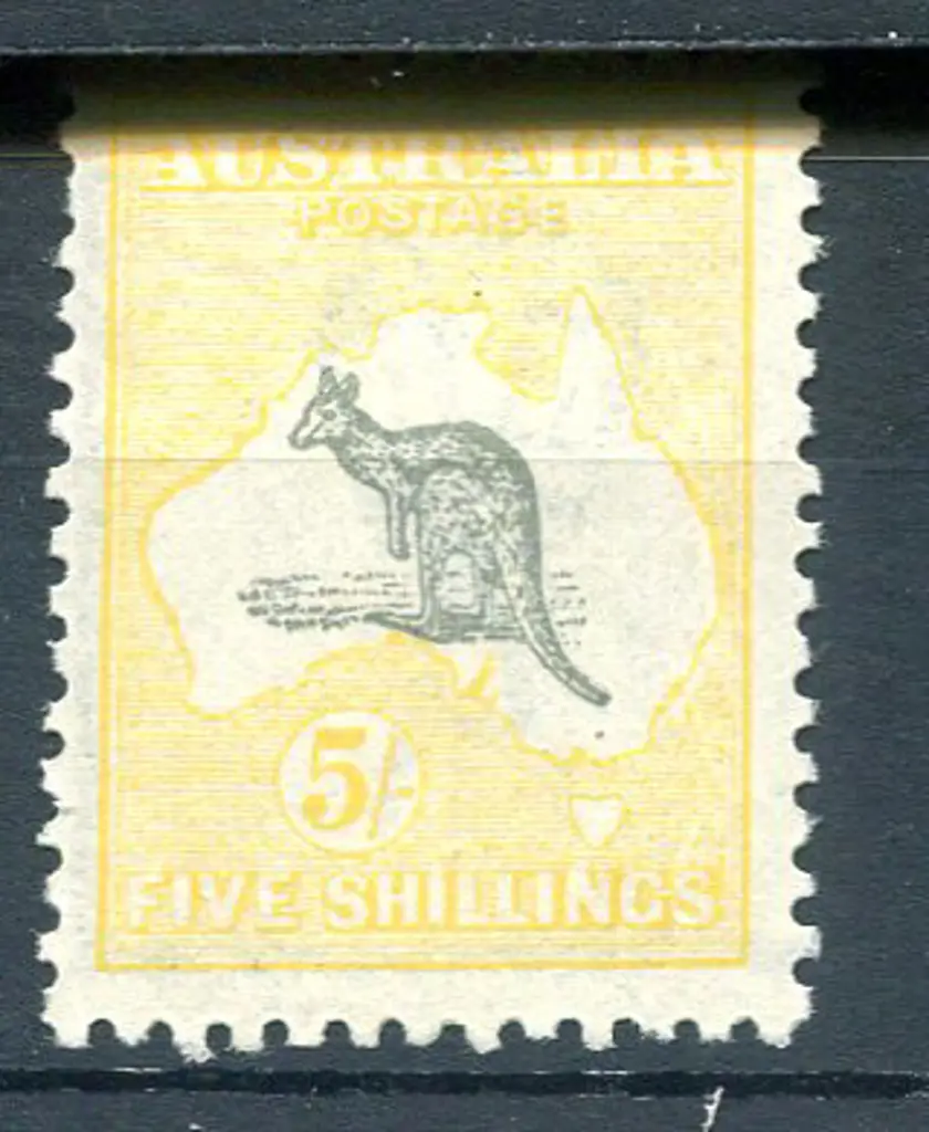 5/- grey & pale yellow with "white flaw off NSW ... Image 1++