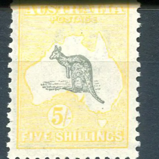 5/- grey & pale yellow with "white flaw off NSW ...