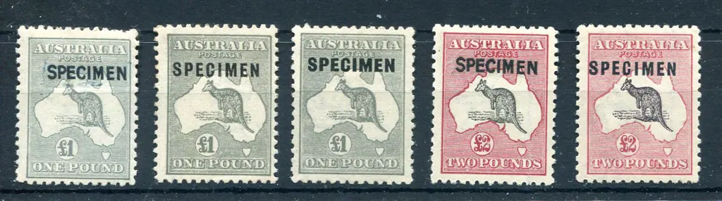 £1 greys x 2 ovptd "SPECIMEN" with types B, C & D ... Image 1++