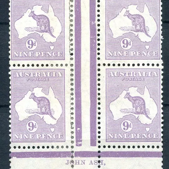 9d violet in John Ash imprint block. Perfs ...