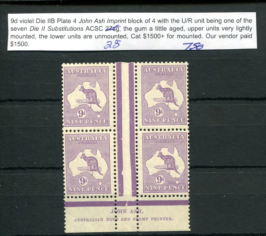 9d violet, Die IIB plate 4 John Ash "N" over "N" ... Image 1++